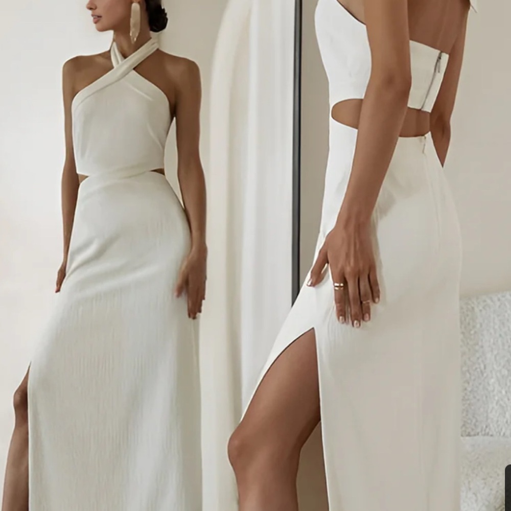 Elegant White Halter Dress